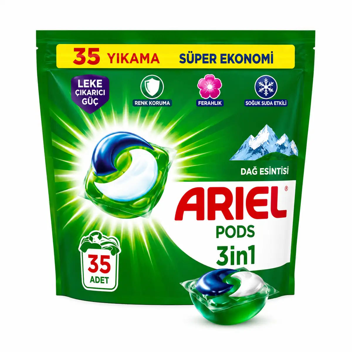 قرص لباسشویی آریل 35 عددی مدل Pods 3in1 با پس زمینه سفید