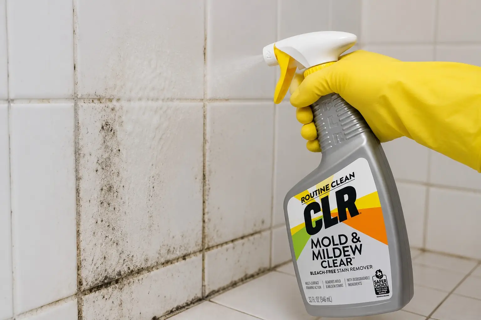 استفاده از اسپری CLR برای پاک کردن کپک حمام