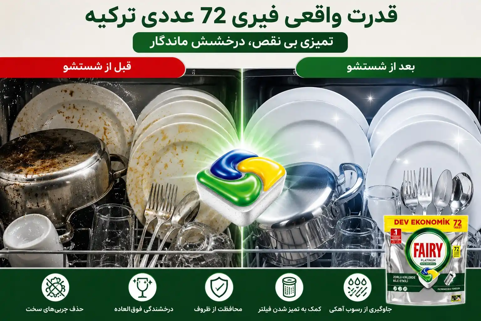 مقایسه ظروف قبل و بعد از شستشو با فیری