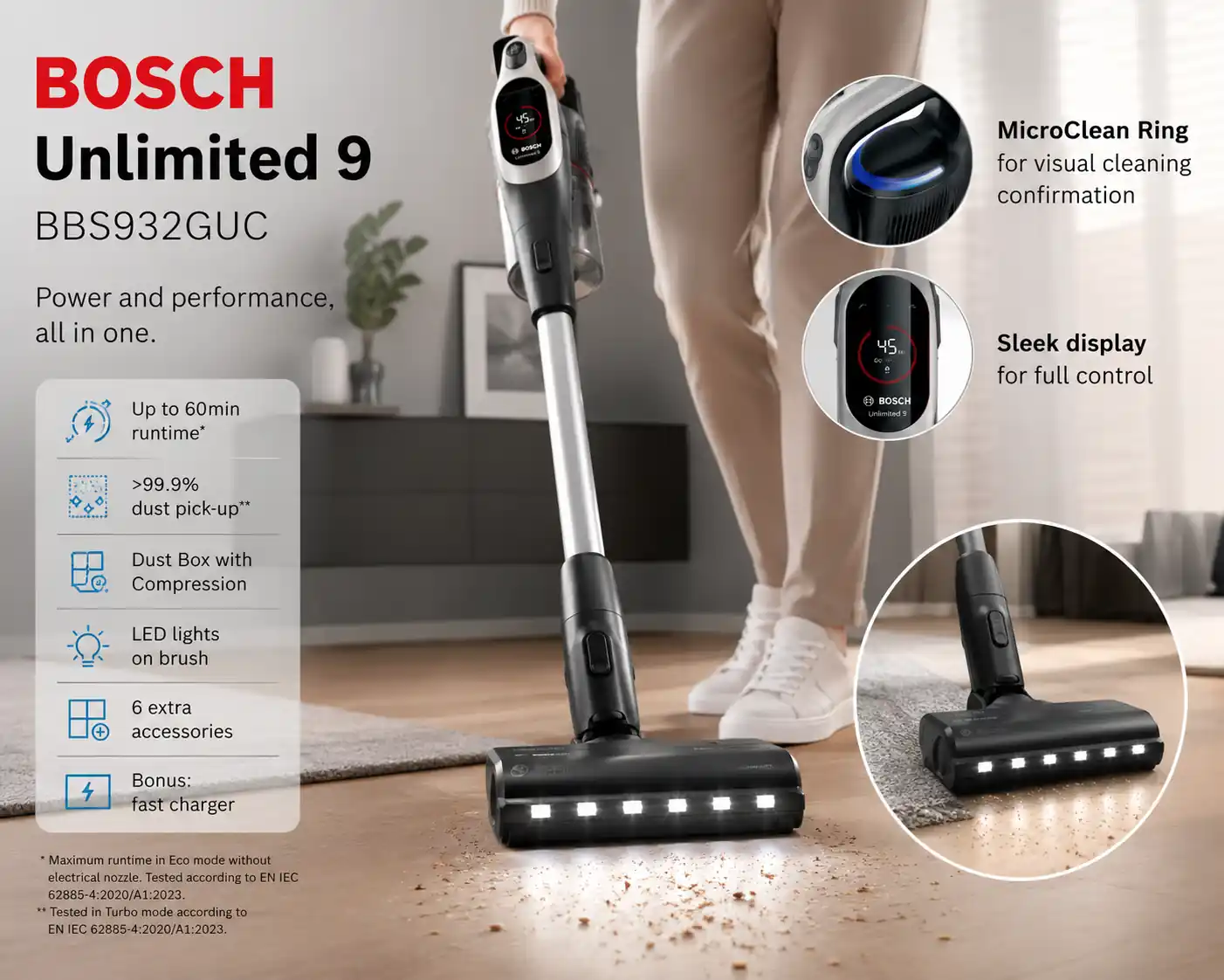 فناوری MicroClean و نمایشگر هوشمند جارو شارژی بوش Unlimited 9 مدل BBS932GUC