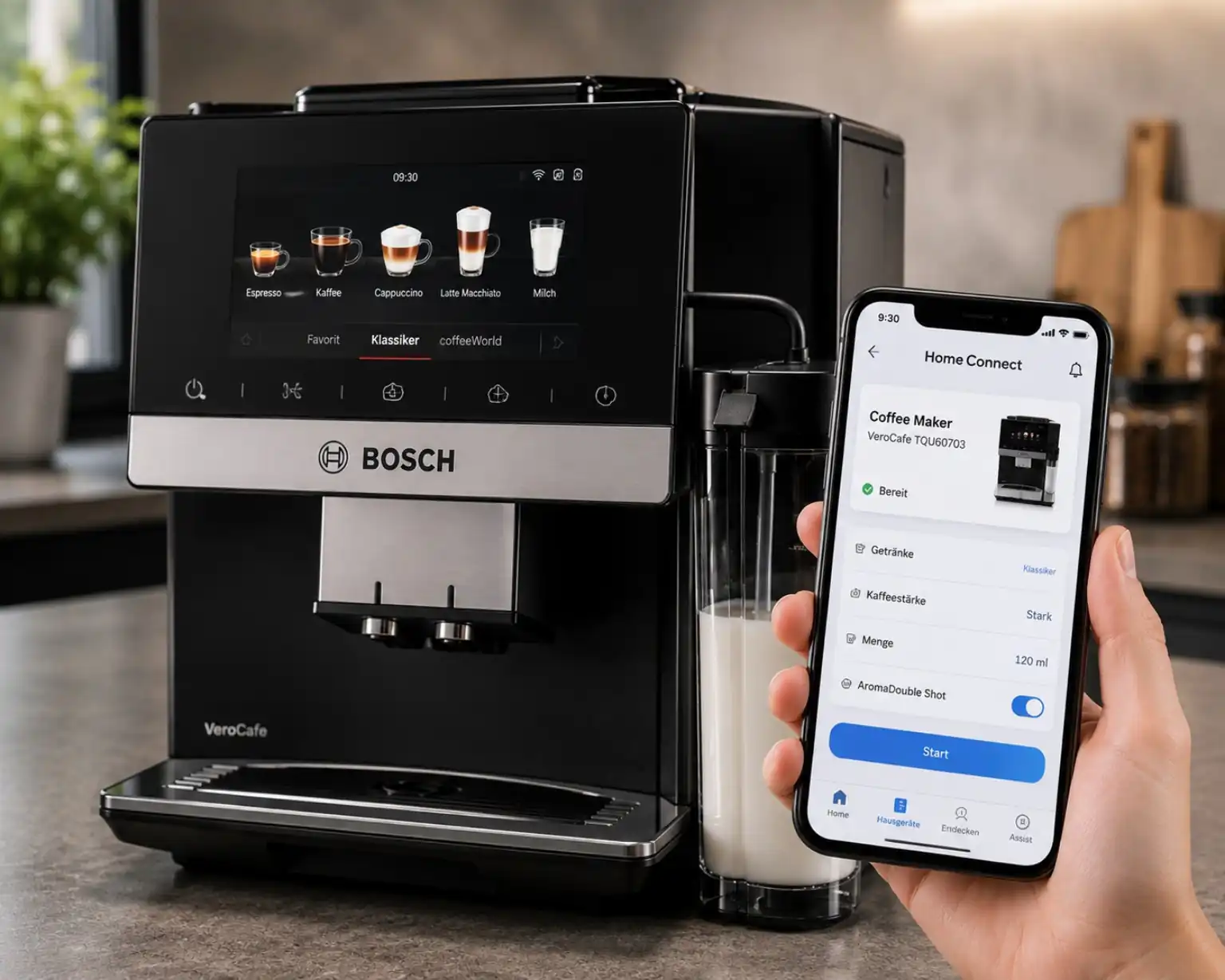 کنترل اسپرسوساز بوش مدل TQU60703 با اپلیکیشن Home Connect از طریق گوشی هوشمند