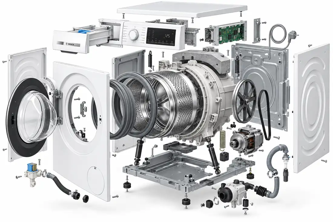 نمای شماتیک انفجاری قطعات ماشین لباسشویی بوش WGJ2540S1