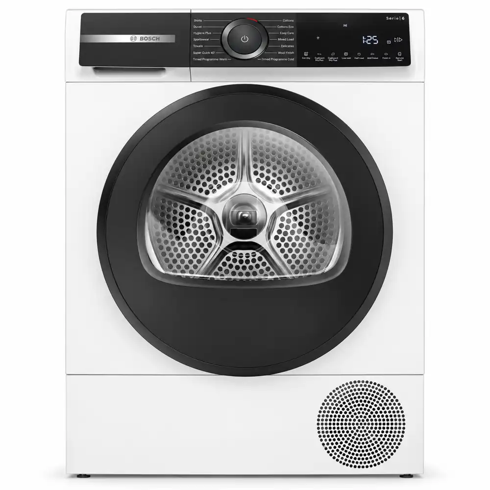 خشک‌کن بوش WQH246D9GB سری ۶ ظرفیت ۹ کیلوگرم ساخت لهستان با زمینه سفید